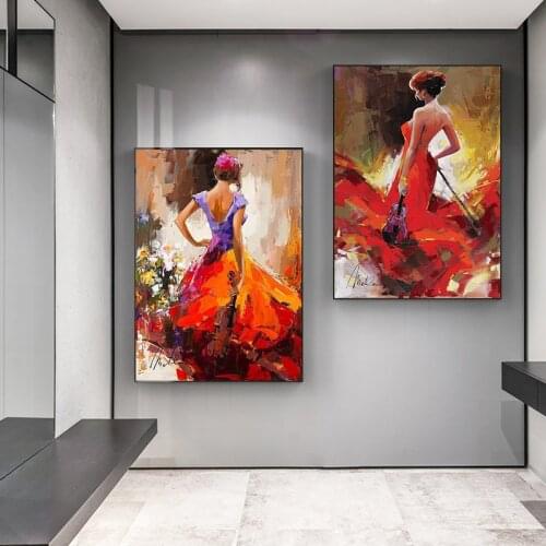 Abstract Art Dancing Girl In Red Skirt Canvas Painting Posters and Print Cuadros Wall Art Pictures for Home Decor (No Frame)