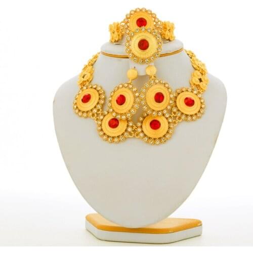 African Flower Gold Color Ethiopian Bridal Wedding Jewelry Arab for Women Gifts Eritrea Habesha Sudan sets Link Necklace