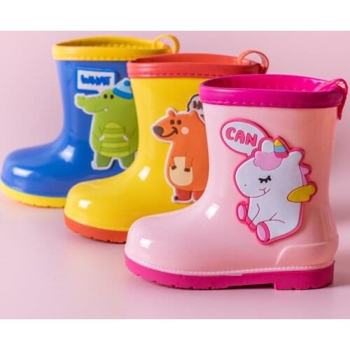 Girls Rain Boots Sweet Cartoon Unicorn Bear PVC Kids Rain Shoes Soft Anti-skid Children Rain Boots Waterproof Boots For Boys