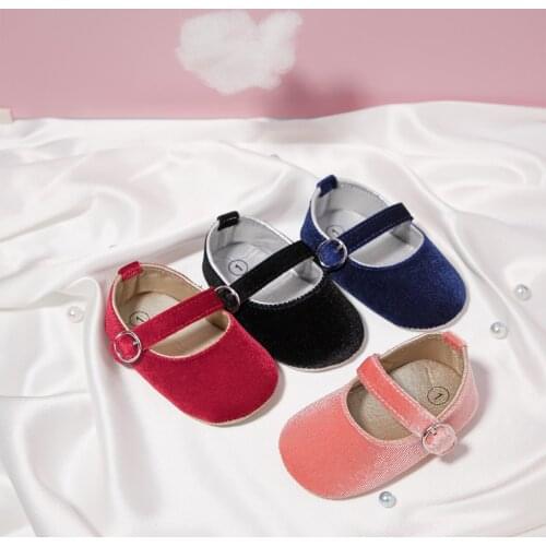 KIDSUN Newborn Baby Shoes Girls Princess Shoes Solid 4-Colors Anti-slip Soft Sole Cotton Flat First Walker Infant Accessories