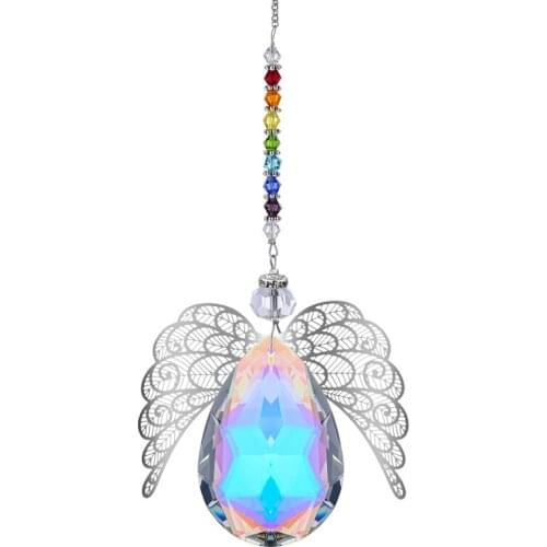 H&D Chakra Haning Crystal Guardian Angel Suncatcher Rainbow Pendant for Window Garden Decor (AB Color)