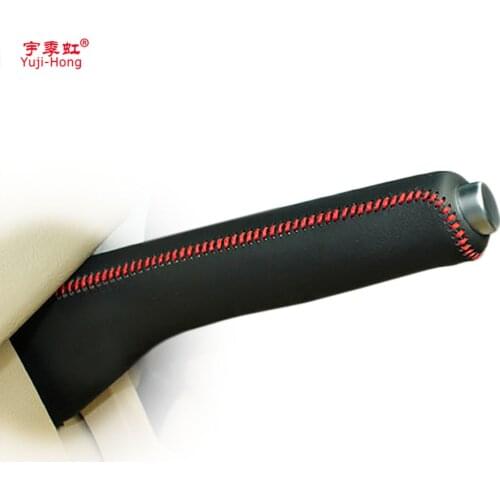 Yuji-Hong Car Handbrake Covers Case for Volkswagen VW Touran Genuine Leather Handbrake Grips Genuine Leather Auto Cover