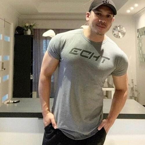 Men Cotton Short sleeve t shirt Fitness Slim Black T-shirt Male Brand Gyms Tees Tops Summer New Fashion Casual Tops clothing