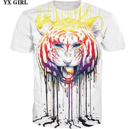 YX GIRL 2019 New summer 3d Fashion Men T-Shirt animal Tiger paint Fading patterns Printed Men Women t shirt Casual Cool tops