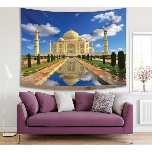 Tapestry Taj Mahal in India Marble Mausoleum of Ancient Architecture Historic Love Story Landscape Green Blue Beige