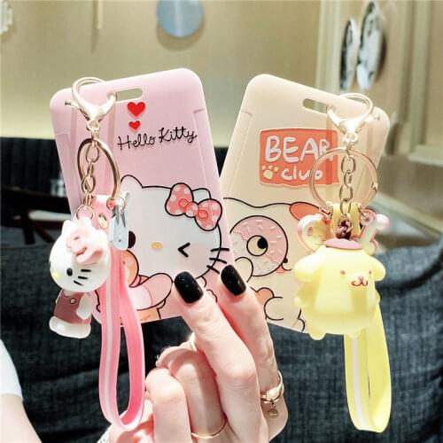 Hello Kitty Student Transfer Card Campus Card Set Cute School Card Bus Subway Card Protective Sleeve Lanyard Access Control