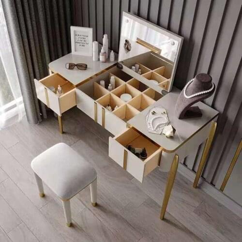 Italian Light Luxury Dressing Table Creative Household with Stool Designer Stainless Steel Legs Painted Two Colors Modern