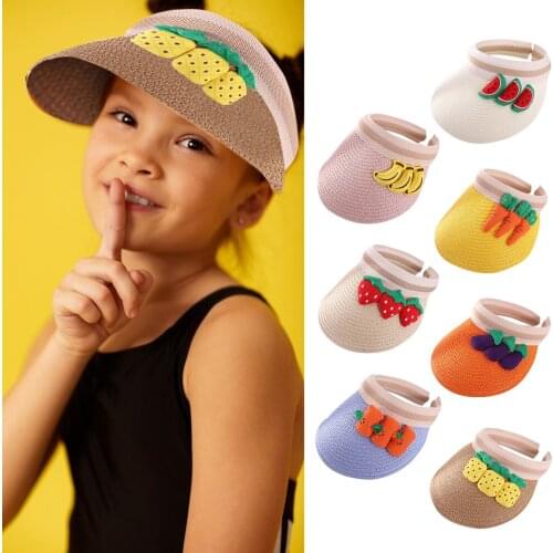 Summer Children Kids Baby Boys Girls Cartoon Fruit Visors Sun Hat Straw Caps Summer Accessories Sunscreen Sun Protect Caps