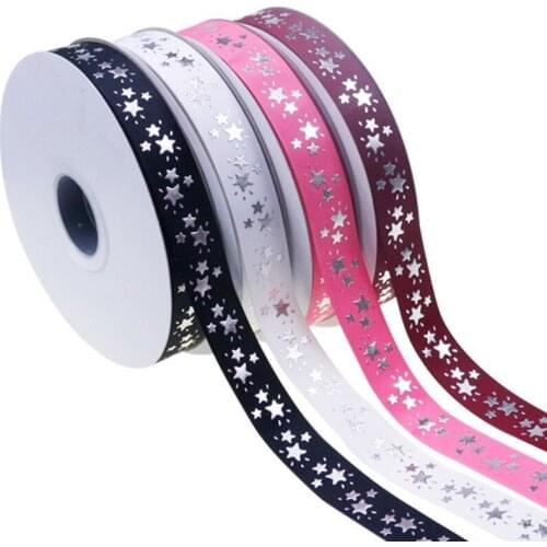 22mm silver foil star stars grosgrain ribbon for clothing shirt Sewing Garment accessories welcome custom order