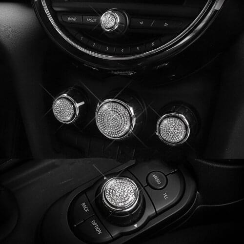 Beautiful Car Interior Styling AC Audio Media Knob Sticker Crystals Cover Decoration for Mini Cooper F56 One One+ F55