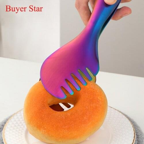 Creative Stainless Steel Food Tongs Beef Clips Fruits Salad Tongs Kitchen Gadgets Metal BBQ Serving Tools For Cake Bread Clamp