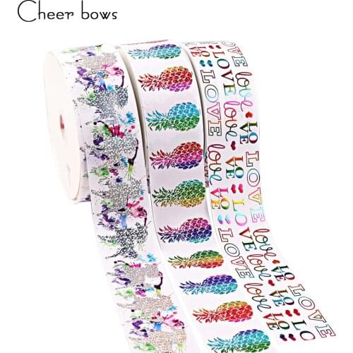 2Y/lot 3" 75mm Unicorn Pineapple Printed Grosgrain Ribbon DIY Hairbows Accessories Holiday Decorations Materials Sofa Bed Decor
