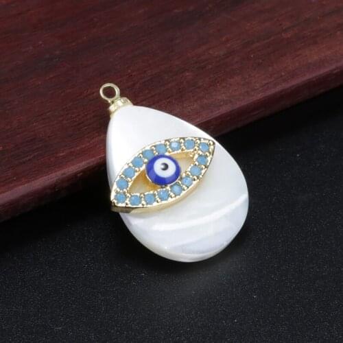Mix cz glass paved evil eye charm white water drop mother pearl shell pendant & choker necklace for women