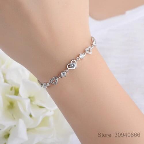 Trendy Sweet Style Crystal Women Bracelet Fashion 925 Sterling Silver Bangle Girl New Arrival Bride Wedding Party Bracelets