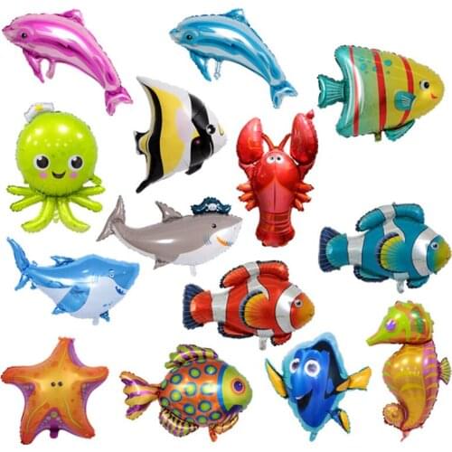 Marine animal large foil balloons helium size octopus sea horse inflatable toy white shark beach party decoration ballon 20pcs