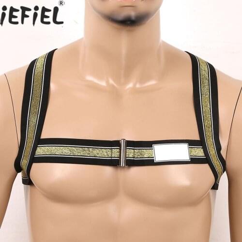 Mens Fashion X-back Wide Elastic Shoulder Chest Harness Belt Muscles Protector Straps Gay Club Wear Dance Costume Sexy Crop Top