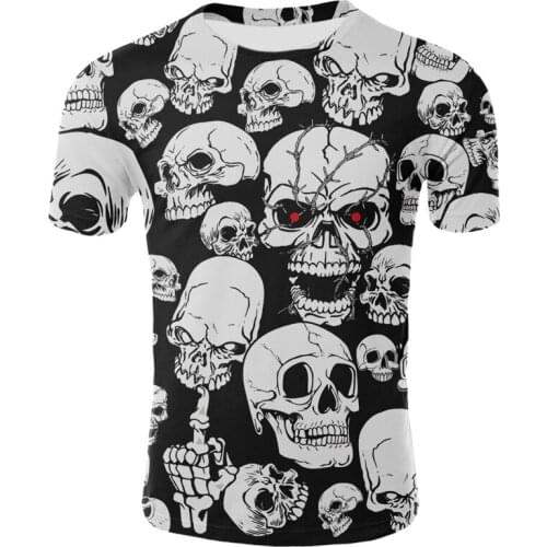 Mens Horror Skull T-shirt Animal Skull 3DT Shirt Mens Hip Hop 3D Printing Funny Skull O-Neck T-shirt Oversized casual T-shirt