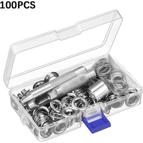 100 Sets 14MM Inner Diameter Copper Eyelets Washer Metal Silver 3 Pcs Punch Leather Craft Tools And Send The Box