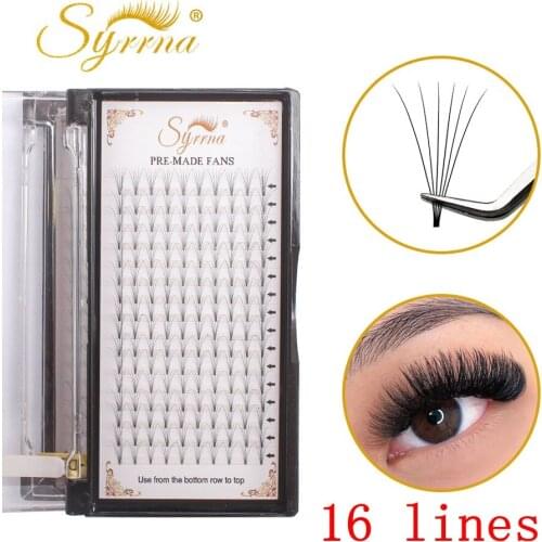 Syrrna 16 Lines Pre Made Volume Fans Short Stem False Lashes Premade Russian Volume Wide Fans Faux Mink Eyelash Extensions