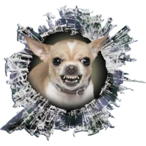 3D Growling Chihuahua Decal Glass Slag Decal Reflective Stickers Waterproof Car Styling Bird Decals,13cm*12cm