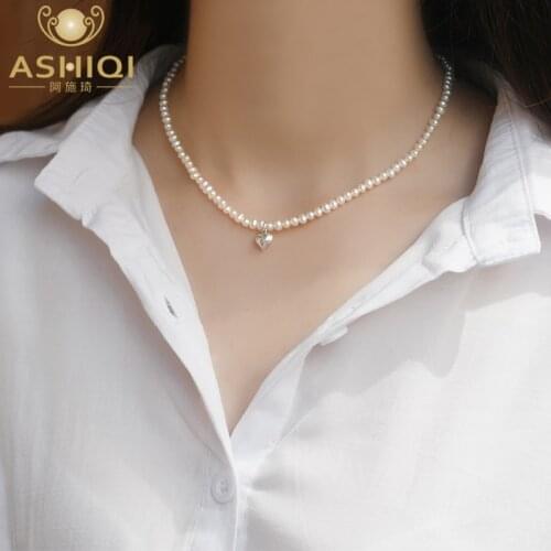 ASHIQI real Natural Freshwater Pearl 925 Sterling Silver Heart Necklace for women Gift Classic jewelry