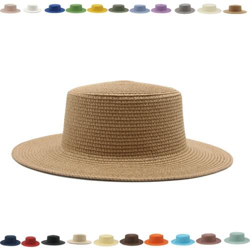 Sun hats women men solid flat top wide brim straw hats summer spring outdoor beach handemade casual white black men women hats