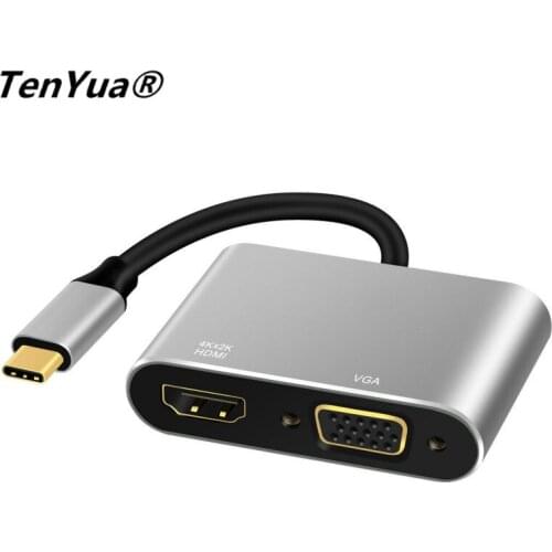 USB C To HDMI 4K VGA Adapter USB 3.1 Type C USB-C to VGA HDMI Video Converters Adaptor for Macbook Pro/ Chromebook Pix