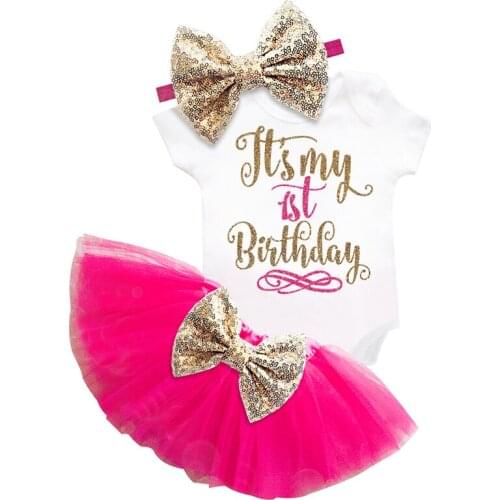 My Baby 1st First Birthday Toddler Tutu Gold Dress for Girl Baptism Christening Puffy Cake Smash Outfits Summer Tops Size 12M