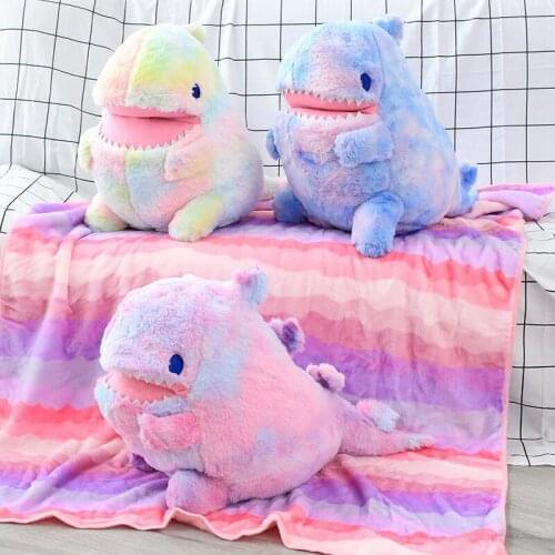 60cm Colorful Cute Dinosaur Pillow with Blanket Plush Toy Soft Cartoon Animal Rainbow Dinosaur Stuffed Doll Nap Pillow Kid Gift