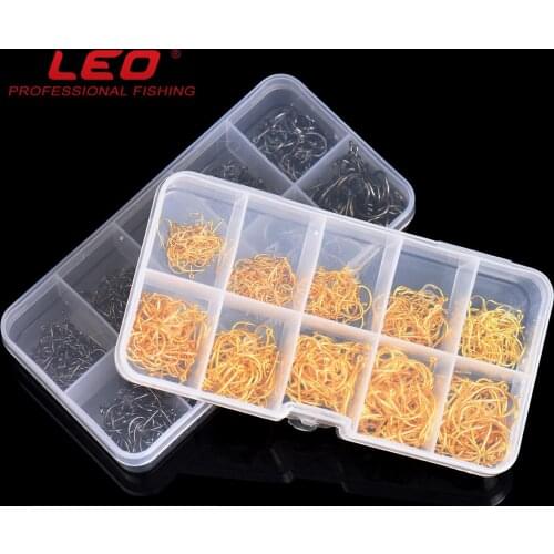 600pcs/box Leo Fishing Hooks Isoni 27072 Black Gold Fishhook With Hole 3#-12# Barbed Single Hook Fishing Accessories Pesca