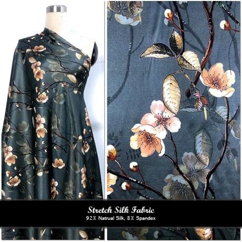 CNUM SP933 Pure Silk/ Peach Blossom /Silk Fabric 92% Silk 8% Spandex Elastic/ Width 1.29yd Thickness 19mm/ Unit: meter