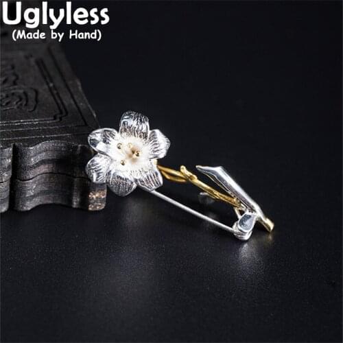 Uglyless Delicate Silver Flower Brooches for Women Real 925 Silver Floral Pins Brooches Handmade Jewelry Elegant Dress Bijoux