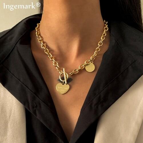 Vintage Gothtic Heart Lock Pendant Stainless Steel Necklace for Women Temperament Metal Texture Choker Necklace 2021 Men Jewelry