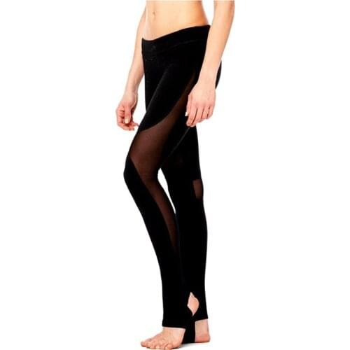 Womens Mesh Splicing Fitness Running Trousers Yoga Dance Stepping Foot Tight Sports Pants Female