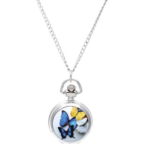 Lady Locket Pendant Quartz Pocket Watch Necklace Chain Vintage Butterfly [Watch]