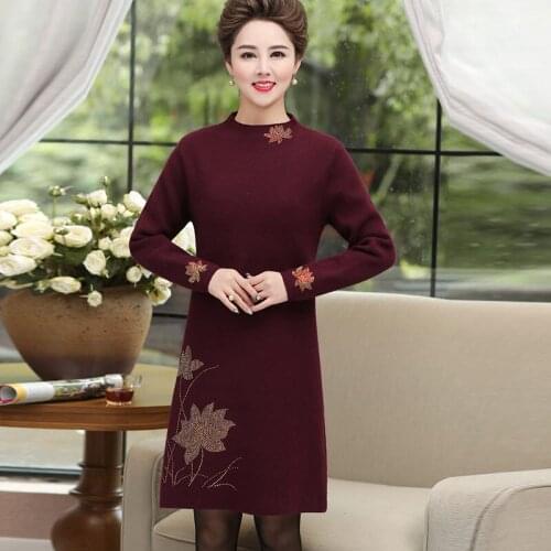 Mother Sweater Female Long Autumn Winter Bottoming Shirt Middle-aged Fashion Womens Dress Large Size Woolen Knit Sweater f2241