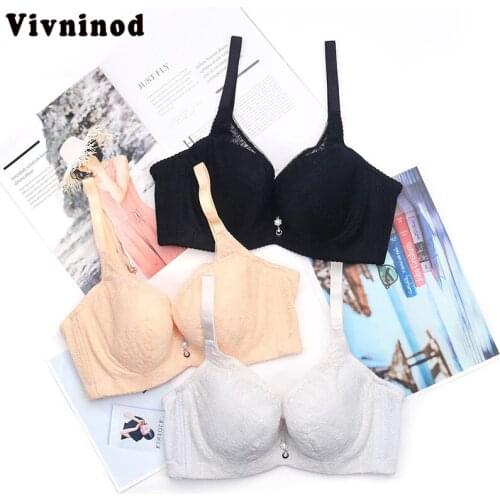 Push up Lace Embroidery womens underwear Large deep V bra carved thin soft cup soft steel ring cotton cup adjustment type print