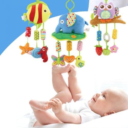 10pcs Newborn Infant Crib Rattles Bell Toy Cartoon Animal Toddler Bed Hanging Owl/Fish/Elephant Baby Plush Wind Chime Toys