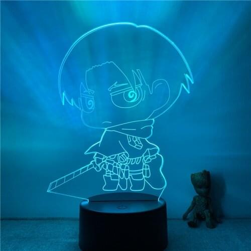 3D Lamp Action Figure Attack on Titan Rivaille Ackerman Cute Ver. LED NightLight 7 Colors Touch Table Decor Night Light Gift Mod
