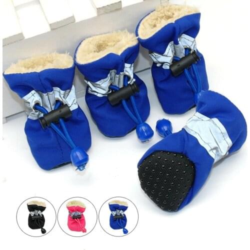 4pcs Waterproof Winter Pet Dog Shoes Anti-slip Rain Snow Boots Footwear Warm