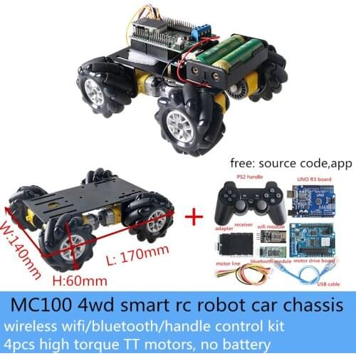 Wireless Control MC100 4wd 60mm Mecanum Wheel Metal Smart RC Robot Car Chassis Wifi/Bluetooth/Handle Controller DIY For Arduino