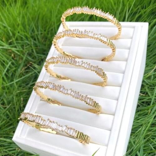 3Pcs Fashion Iced Out Cubic Zircon Diamond Baguette Open Cuff Bangle Gold Plating Brass Mens Hiphop CZ Cuff Bangle Bracelet