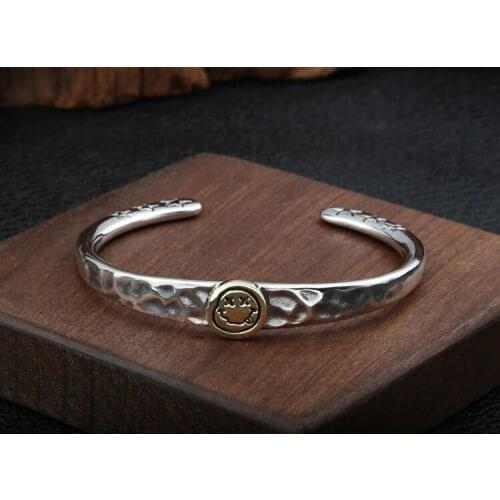 Solid 925 Sterling Silver smile star Women Men classic Cuff Bangle Bracelet jewelry A4728