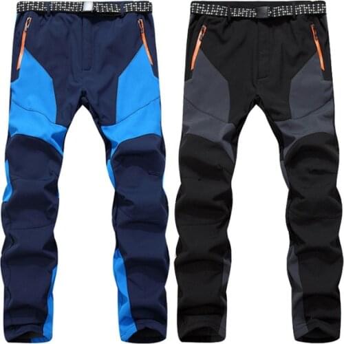 Soft shell pants men outdoor winter thick thermal fleece inside hiking pants windproof softshell trousers mountaineering pants