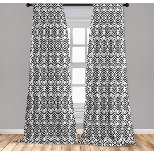 White Charcoal Black and White Window Curtains Monochrome Ikat Pattern Bohemian Chevron Modern Lightweight Decorative