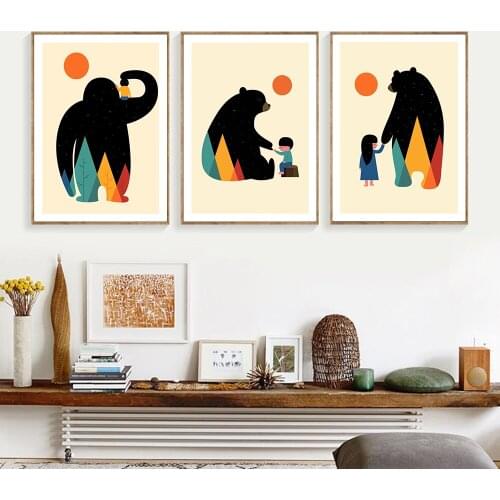 Color Bear Playing with Childs Canvas Painting Wall Art Picture for Boy and Girl Room Kids Room Decorative Poster Art Print