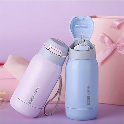 260ml/450ml Baby Mug Stainless Steel Thermos Flasks Kids Child insulation Cup with Straw Cartoon straw Vacuum Flasks & Thermoses