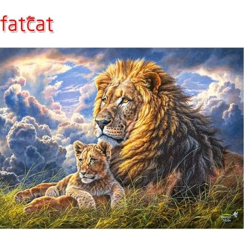 FATCAT 5d diy Diamond Painting Cloud and lion king Diamond Embroidery animal Full Square Round Drill Mosaic stickers decor AE519