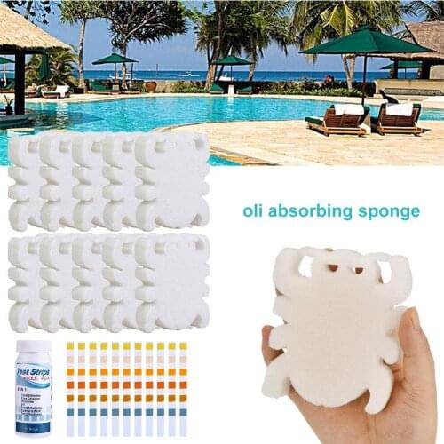 10Pcs Swimming Pool Spider Shape Oil Absorbing Float Sponge with 50 Test Papers