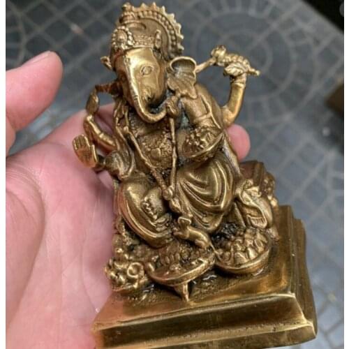 Hot-selling 100% pure brass sculpture elephant four-arm Buddha statue decorations